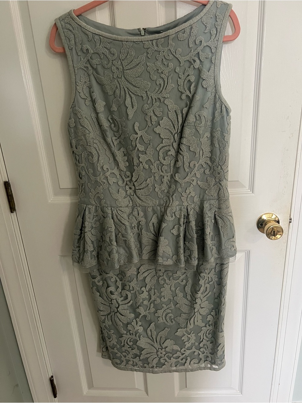 Tadashi Shoji Sage Ice Blue  Lace Peplum Sheath Dress